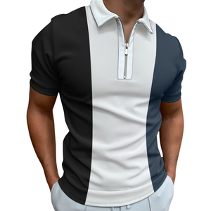 Polo a rayas de Color sólido para hombre, Polo de manga corta con cuello vuelto y cremallera para golf, ropa de calle informal para hombre, camisetas de verano - Product Image 6