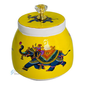 Pichwai Boîte de bocal de fruits secs imprimée avec couvercle en métal martelé de 4 pouces pour le stockage des aliments de cuisine Idéal pour chaque cadeau de retour d'occasion - Product Image 4