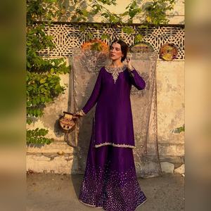 2025 New Arrival Custom 3-Piece <b>Kurti</b> Sharara & Dupatta Set in featuring SEQUENCE EMBROIDERY for Ladies - Product Image 1