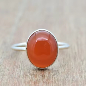 Anillo de aniversario de compromiso de boda minimalista de Plata de Ley 925 para mujer corte ovalado de diamante de ónix naranja para reuniones de fiestas - Product Image 1