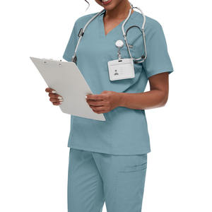 OEM 2025 사용자 정의 짧은 소매 간호사 원피스 유행 여자의 니트 100% 면 하이 퀄리티 의료 수술 스크럽 유니폼 - Product Image 5