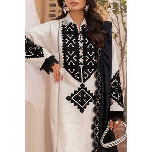 Ensemble 3 pièces non cousu en jacquard brodé et satin, avec dupatta en soie brûlée FE-52082 - Product Image 1