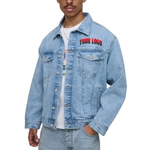 Chaqueta vaquera holgada personalizada para hombre, talla grande, a la moda, informal, con botones, logotipo impreso personalizado, abrigo vaquero estilo cowboy. - Product Image 1