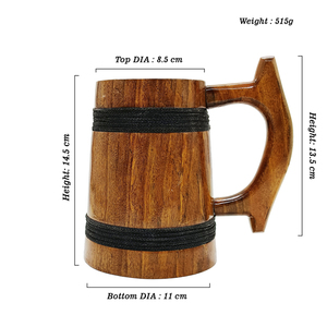 Tasse à bière en bois de mangue créative écologique Conception unique Poignée de tasse en bois naturel Cadeau de mariage haut Fabrication indienne originale - Product Image 2