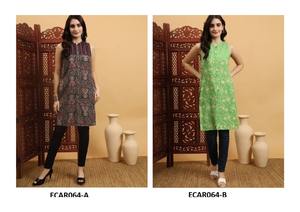 Kurta ผ้าฝ้ายยาวหรูหราสำหรับผู้หญิง kurta เทศกาลอินเดียสำนักงานพิมพ์ลายดิจิตอลเป็นที่ต้องการมากที่สุด - Product Image 2