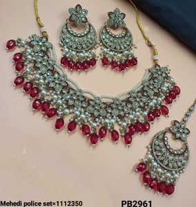 Fleur Design Superbe Fabriqué À La Main Cubique Zircone Mode Indien Beau Bijoux Collier Avec Boucles D'oreilles Mangtika Ensemble Femmes - Product Image 4