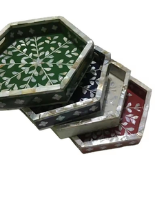 Bandeja Redonda de Servir Hecha a Mano con Incrustaciones de Hueso, Diseño Floral Cuadrado Estilo Animal para Decoración del Hogar y Servir Alimentos |   Elegante Idea de Regalo - Product Image 4