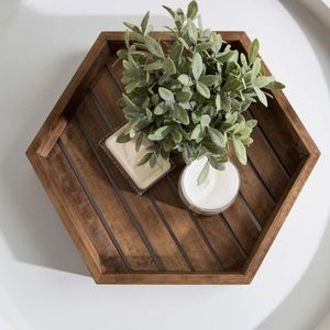 BANDEJA DE SERVICIO HECHA A MANO DE JARDÍN CON ASAS, Bandeja de desayuno de BAMBÚ Bandejas de madera Plato de servicio decorativo para comer - Product Image 3