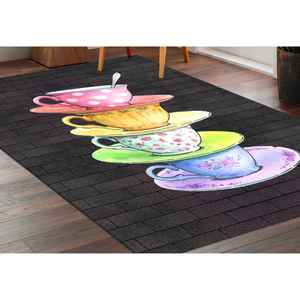 Tapis aux couleurs vives de style tasses à thé : Décoration de cuisine moderne, lavable en machine, tapis en chenille - Product Image 5