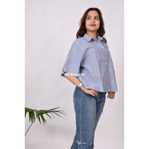 Camisas Bohemias de diseñador para mujer, blusa informal de lino y algodón de verano, blusa Khadi de negocios, botón a cuadros sencillo suelto para oficina - Product Image 2