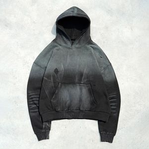 Sweat-shirt oversize streetwear pour homme, effet usé, 350 g/m², 100 % coton, impression en relief personnalisée, coupe classique, fermeture éclair, col en V - Product Image 1