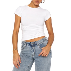 Nuevas camisetas cortas básicas de verano para mujer, camisetas ajustadas interiores para mujer, camisetas cortas con cuello redondo para mujer, ropa informal hecha de algodón - Product Image 1