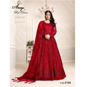Nouveau filet de fête de mariage de créateur lourd avec séquence de broderie travail fantaisie Anarkali robes pour femmes à la mode tenue - Product Image 2