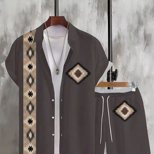 Camisa de manga corta de verano para hombre, conjunto de pantalones cortos, estampado de paisaje de playa nuevo, informal, fresco, al aire libre para viajes diarios, a prueba de viento, de talla grande dos - Product Image 6