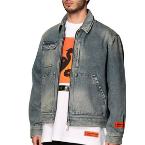 Vestes en jean slim pour hommes, 100 % coton, décontractées, de haute qualité, avec logo personnalisé, vente en gros OEM, style urbain - Product Image 6