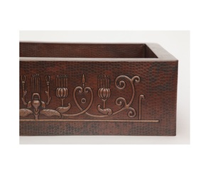 Fregadero de cocina de cobre rectangular martillado con patrón de hierro forjado a mano, fregadero de granja de cobre, fabricante, proveedor, mayorista - Product Image 3