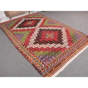 Tapis de 6,1 x 9,3 pieds, tapis turc vintage, tapis en laine rouge et vert à motifs floraux - Product Image 1