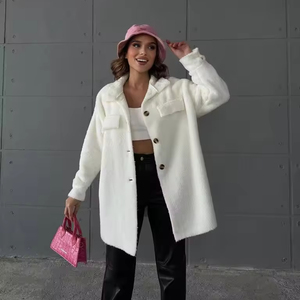 Chaqueta de felpa con solapa informal holgada, forro polar de cordero, Camisa larga de manga larga para mujer, Otoño Invierno, blanco - Product Image 1