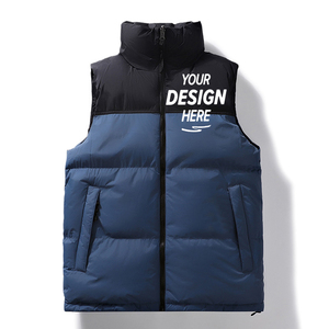 Gilet sans manches rembourré à col montant pour hommes, streetwear d'hiver à blocs de couleurs, gilet bouffant d'extérieur à fermeture éclair complète pour hommes, vente en gros - Product Image 4