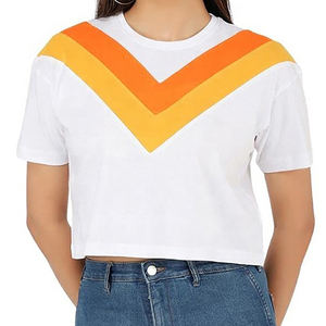 เสื้อครอปสำหรับผู้หญิงใหม่ล่าสุดเสื้อยืดผ้าฝ้ายพิมพ์ลายสีวินเทจกระดุมกีฬาผ้าโพลีเอสเตอร์สำหรับฤดูร้อนขายส่ง - Product Image 2