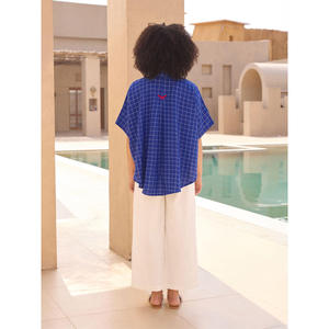 Ladies' <b>Linen</b> Plaid Poncho <b>Shirt</b> & Pant Set-Casual Office Two-Piece Loose Fit - Product Image 2