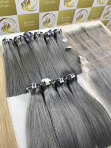 Usine En Gros Cheveux Vietnamiens Gris Crépus Droite Remy Fermeture Frontale Double Dessiné Vierge Trame Humaine Extensions Droites - Product Image 2