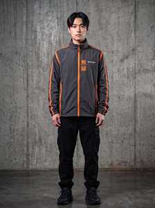 Veste coupe-vent Charcoal Techwear, surpiqûres thermocollées orange fluo, veste en nylon surdimensionnée personnalisée OEM, fabricant de streetwear unisexe - Product Image 1