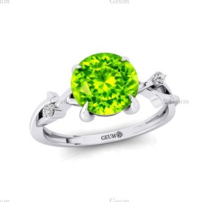 Precioso anillo de piedras preciosas de peridoto verde Natural corte redondo anillo de diamante Natural blanco diseño infinito tres anillos de piedra joyería fina - Product Image 6