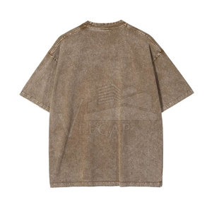 เสื้อยืดผู้ชายซักแบบกรดไซส์ใหญ่พิเศษผ้าฝ้ายคุณภาพสูงน้ำหนัก220กรัมพิมพ์ลายดิจิตอลสีทึบคอกลม - Product Image 2