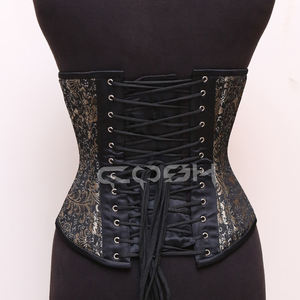 Corset amincissant sous-poitrine en acier, noir et brocart floral doré, pour une silhouette sablée - Product Image 6