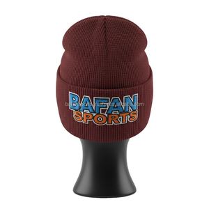 Gorro de mujer Premium 300 GSM tejido acrílico Color granate con parche de mezclilla bordado logotipo personalizado gorro de jacquard - Product Image 2