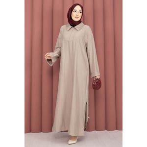 Conjunto de Túnica Casual Hira con Media Cremallera, Tela Crepé Beige, Conjunto de 2 Piezas con Logotipo, Talla XS, Top y Pantalones Cortos con Diseño Liso - Product Image 3
