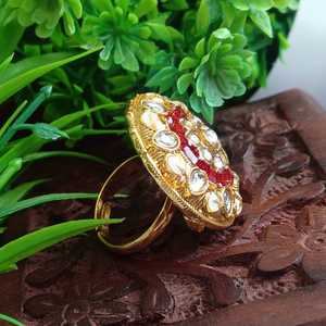 Efulgenz Indian Manufacturer Jewellery Antique Round Crystal Faux Kundan Adjustable Big Finger Ring for Women Jewelry for Women - Product Image 5