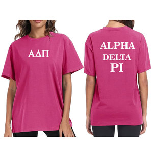 Nuevo estilo Premium Oversized Alpha Delta Mujer Manga corta Plaid Letter Print Loose Private Label Camiseta con letras griegas - Product Image 3