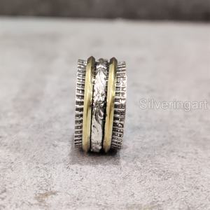 Anneau de méditation Spinner Band Bague de pouce pour femme en argent sterling 925 Fidget Bijoux faits à la main Anxiété de Noël Bague Spinner pour homme - Product Image 5