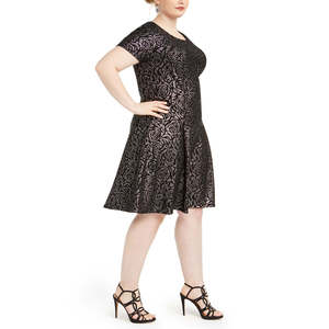 Robbie Bee Abito da donna taglie forti 1X con stampa rosa metallizzata, linea ad A, stampa floreale, vita naturale - Product Image 3