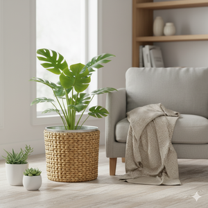 Luxury Handwoven Water Hyacinth Planter Pot Aluminum Inner Lining Scandinavian Design <b>Graduation</b> Natural Eco <b>Decorative</b> Basket - Product Image 3