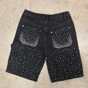 Custom 2025 Oversized Acid Wash Diamond Crystal Denim Shorts Jeans Streetwear Rhinestone Baggy Jorts Hombres - Product Image 4