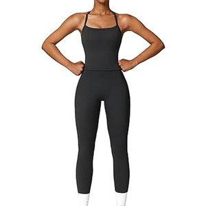 Ropa de gimnasio de poliéster 100% de alta calidad para mujer, ropa deportiva personalizada al por mayor, conjunto de Yoga informal de 2 piezas, Top de lona sólida 2026 - Product Image 6