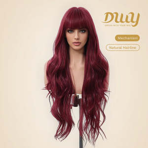 DWY 26-Inch Bold Burgundy Glam <b>Curly</b> <b>Wig</b> Transparent Lace Wine <b>Red</b> Color - Product Image 2