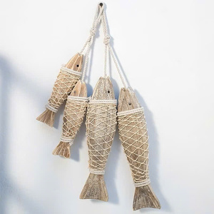 Décoration de poisson en bois bleu et blanc de style méditerranéen en gros, style nautique avec corde et plusieurs tailles de 9 cm à 30 cm pour la décoration de la maison - Product Image 6