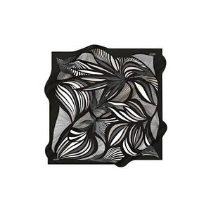 Écharpe carrée en twill de soie 100% avec motif de feuilles en noir et blanc - Product Image 1