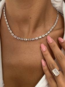 Collar de tenis de diamante de moissanita de corte esmeralda de Plata de Ley 925, Gargantilla elegante para aniversario, boda, fiesta, regalo de pareja - Product Image 5