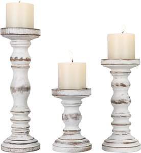 Handmade Wooden <b>Candle</b> Holders | Vintage Pillar <b>Candle</b> Stand <b>Set</b> | Rustic Home Decor - Product Image 6