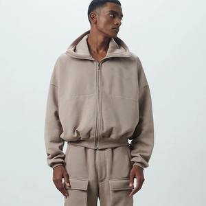 เสื้อฮู้ดผ้าฝ้าย100% สำหรับผู้ชาย500หรูปักโลโก้ได้ตามต้องการเสื้อผ้าแนวสตรีทเนื้อผ้ามีซิปไม่เรียบใส่ในฤดูหนาว - Product Image 4