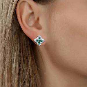 SHREYA DIAM Flower Shape 925 <b>Silver</b> <b>Stud</b> Earrings with Moissanite <b>Silver</b> Plated Women's Classic Party Jewelry Gift - Product Image 2
