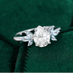 2.5ctw 5*7ลูกแพร์และ2.5*5 Marquise Moissanite เพชรแหวนหมั้น S925หรูหราสีเงินที่มีหินด้านข้างสำหรับงานแต่งงานหรือของขวัญ - Product Image 2