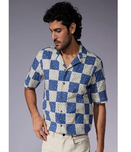 Moda ligera 100% algodón estampado media manga cuello cubano camisa de hombre transpirable secado rápido ecológico de moda - Product Image 1