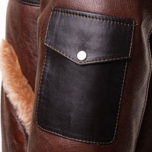 เสื้อแจ็คเก็ตหนังวัวสำหรับผู้ชาย, เสื้อโค้ทหนังแกะแท้ขนแกะสีน้ำตาล B3เครื่องบินทิ้งระเบิดมีซิปปิด Moto & แจ็คเก็ตนักขี่จักรยาน - Product Image 4