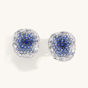 High End Blue Sapphire Cluster <b>Stud</b> Earrings White Gold Plated 925 <b>Silver</b> Micro Pave Diamond Floral Earrings - Product Image 1
